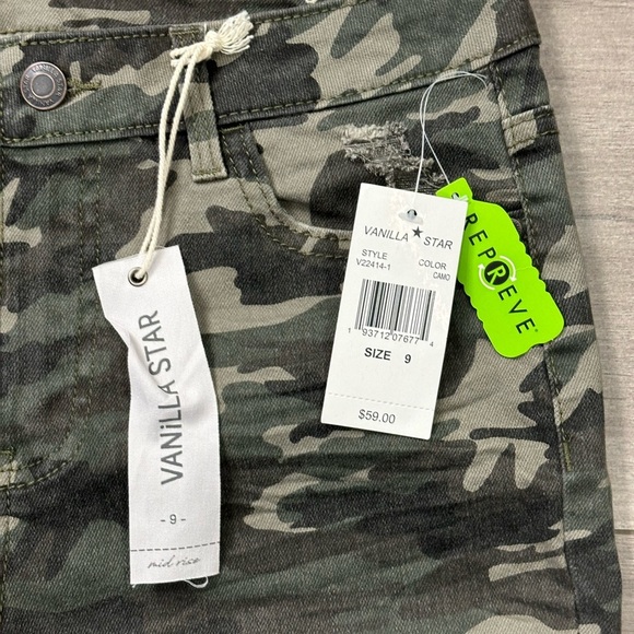 Junior’s Vanilla Star 9 Medium Green Olive Camo Jeans Pants Stretch Torn Ripped - Picture 8 of 11